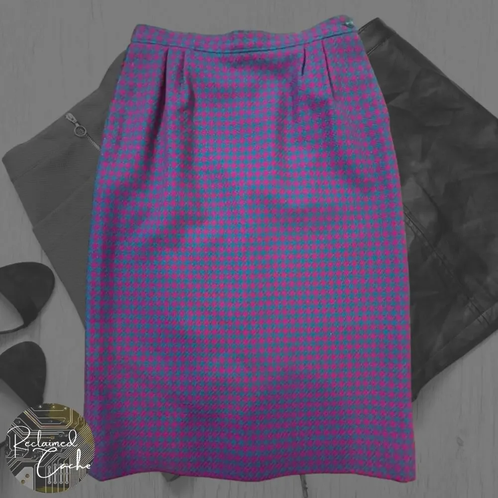 Pendleton Pink and Blue Houndstooth A-Line Skirt - Size 10